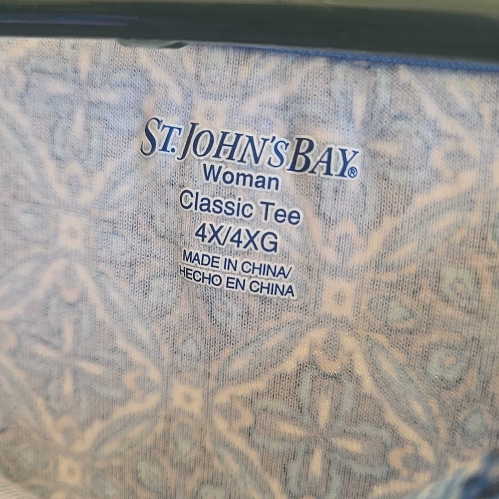 St. John's Bay Women's Patterned Tee - Blue and Cream